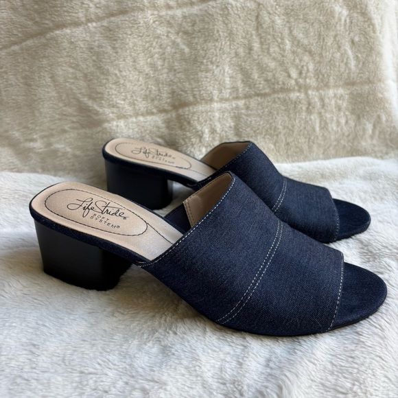 LifeStride Soft System Denim Mules Block Heel Black Blue Size 9M Slip On - Picture 4 of 12